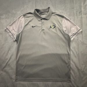 Nike Colorado Buffaloes Shirt Mens XL Gray Embroidered Golf Polo Striped Sleeve
